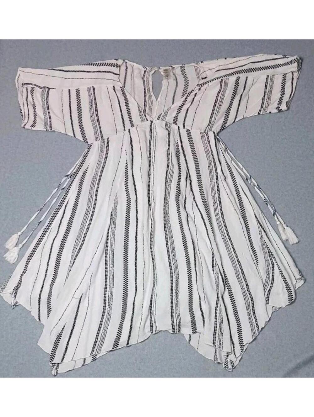 Lulus Midi Dress Womens Size XL Black And White Stripes Flowy Vneck Tie Back...